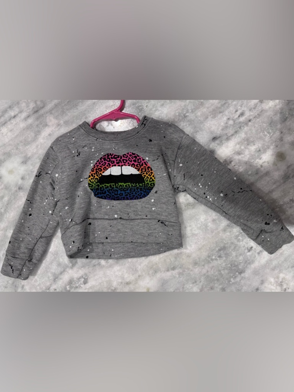 Flowers by Zoe Gray Cropped Sweatshirt with Rainbow Leopard Lips